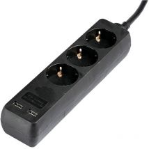 Multiprise 3 prises Schuko 16A + 2 ports usb Coloris Noir Câble 1,5m - 8776 - V-tac