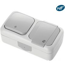 Va et vient + prise 2P+T étanche gris