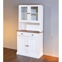 Buffet 2 portes 2 tiroirs en pin massif vernis à l'eau blanc et plateau finition marron