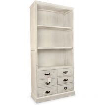 Vaisselier 6 Tiroirs Bois Cerusé Blanc 78x34x168cm - Décoration d'Autrefois