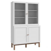 Vaisselier vitré décor gris et chêne avec poignées en bois - UDINE