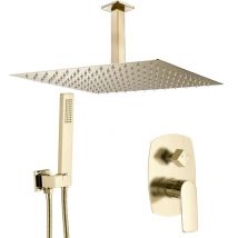 VALAZ Ducha empotrada monomando ovalada/cuadrada a techo dorado cepillado serie Esla - 30cm