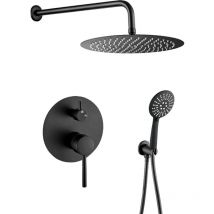 Ducha empotrada monomando pared redonda negro mate con maneta ancha Serie Cabriel - 30cm - Valaz