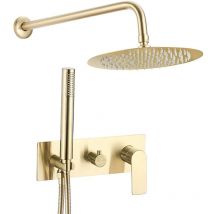VALAZ Ducha empotrada monomando redonda con embellecedor rectangular dorada cepillada serie Sil - 25cm