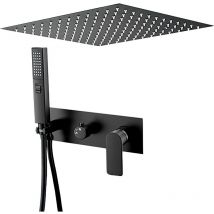 Ducha encastrada monomando a ras techo cuadrada negro mate serie Miño - 30cm - Valaz