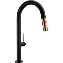 VALAZ Grifo cocina alto extraíble monomando negro mate y dorado rosa serie Eufrates