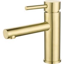 Valaz - Grifo de lavabo monomando redondo caño recto dorado cepillado Serie Palancia