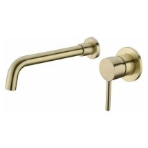 Grifo lavabo empotrado redondo monomando dorado cepillado caño 26cm serie Guadiana - Valaz