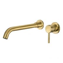 Grifo lavabo empotrado redondo monomando dorado cepillado caño 26cm serie Guadiana - Valaz