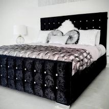 Divan Beds Uk - Valencia Luxury Crushed Velvet Upholstered Bed Frame / 3FT / 3000 Pocket Spring Memory Foam Mattress