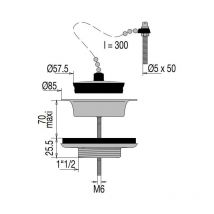 Bonde à bouchon pour évier grès 1 cuve diamètre 60 mm