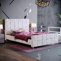 Valentina 4ft6 Double Modern Fabric Bed Frame, 135 x 190 cm, Crushed-Velvet-Silver