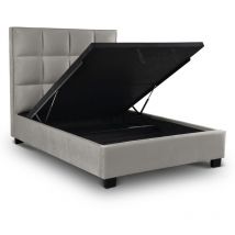 Valentine - Lit design avec coffre de rangement velours gris 140x190 cm