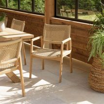 Valeria - Lot de 2 fauteuils jardin teck naturel rotin synthétique beige