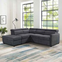 Mobilier Deco - valerio - Canapé d'angle convertible coffre de rangement en tissu gris - Angle gauche