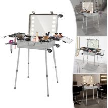 Valise de maquillage Trolley Beauty Case Valise de coiffeur Valise à bijoux LED