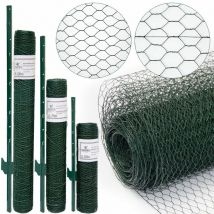 No Brand - valla de Tela Metálica hexagonal + Postes Rollo 10m Altura tela metálica 0,5m Malla 13x13mm Incl 8 Postes altos 80cm malla metálica con