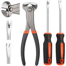Valuemax - 3 Pièces Arrache Agrafeuse Tapissier, Pince Coupante D'extrémité de 185 mm, Arrache-clous en v Droit et Incurvé de 200 mm, Outil