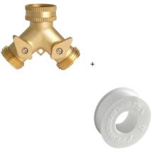 Sunxury - Valve and sealing thickened waterproof pipe adhesive tape Faucet y Connector Brass Garden Hose Splitter (2 Way), Solid Brass Hose y
