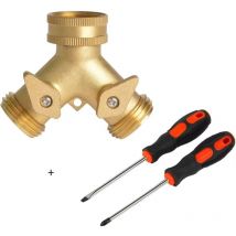 Sunxury - Valves and 2pcs screwdrivers Faucet y Connector Brass Garden Hose Splitter (2 Way), Solid Brass Hose y Splitter 2 Valves with 2 Extra