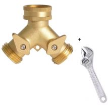 Valves and 6-inch wrenches Faucet Y Connector Brass Garden Hose Splitter (2 Way), Solid Brass Hose Y Splitter 2 Valves with 2 Extra Rubber Washers
