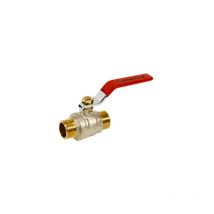 Valvola a sfera in ottone PN40 doppio maschio + maniglia piatta in acciaio rosso, 50X60