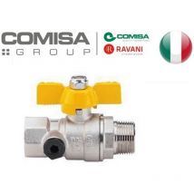 Valvola a sfera per gas metano 1 mf con presa pressione leva farfalla gialla