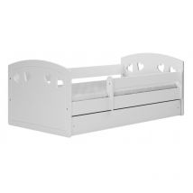 Topeshop - van - Lit simple enfant blanc 160 x 80 cm sommier + matelas + tiroirs