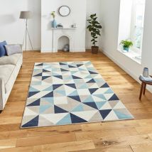 Think Rugs - Vancouver 18214 Beige Blue 120cm x 170cm Rectangle - Blue and Beige