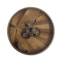 Vanity Living - 60cm Living Room Wall Clocks with Natural Wood Finish, Modern Gear Wall Clock for Bedroom Decor