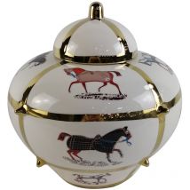 Vanity Living - Handmade Ceramic Ginger Jar for Living Room, White with Horse Design Ginger Vase Modern Home Decor