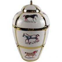 Handmade Ceramic Ginger Jar for Living Room, White with Horse Design Ginger Vase Modern Home Decor - Vanity Living