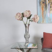Vanity Living - Handmade Ceramic Vase for Living Room, White & Chrome Textured Ripples Design Modern Home Decoration