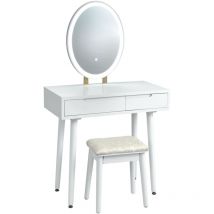 Vanity Table Set with Lighted Mirror & 3 Color Lighting Modes-White