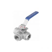 Vanne à bille en acier inoxydable SUS304, vanne à bille à trois voies de type t, vanne de réservoir de carburant, vanne à bille filetée à trois