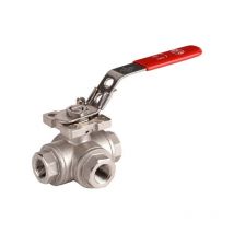 Sferaco - Vanne à sphère inox 3 voies - Lumière en t - ff Ø1/4 (8/13) - PN40 - poignée plat rouge