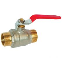 Kugelhahn - Messing - Male Male - Flachgriff rot 33x42