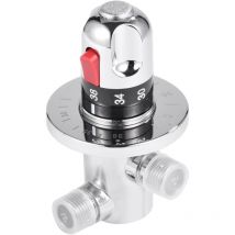 Vanne Mélangeur Eau Chaude Froide Mitigeur Thermostatique en Laiton Solide Valve de Mélange Température Fixe pour Lavabo Cuisine Salle de Bain