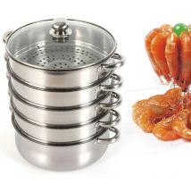 Gojoy - Vaporera de 5 capas de acero inoxidable pulido con tapa transparente, olla de 30 cm para cocinar al vapor al mismo tiempo sopa, pasta, pescado