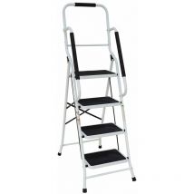Varan Motors - CQX804-2 Escalera de mano con barandilla y mango alto, escalera de mano con 4 peldaños, 158 cm de altura, estable y con pies