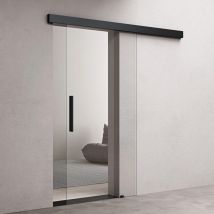Doporro - Glasschiebetür Komplettset Softclose 77,5 x 205cm 25mm Wandabstand Schiebetür mit ESG-Sicherheitsglas Zimmertür Glas Klarglas und Schwarz