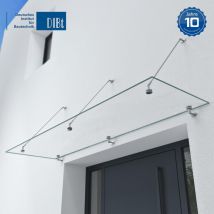 Doporro Auvent en Verre Transparent 90x200cm Auvent de Porte d'Entrée VDG02K Protection Contre la Pluie 3 Barres de Support en Inox