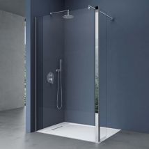 Doporro - Paroi de Douche à L'italienne Transparent Verre de Sécurité 8mm Bremen1K-Plus 90x200cm + Partie Latérale 30cm Stabilisateur Rond