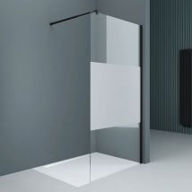 Duschwand Duschtrennwand 110x200 Walk-In Dusche mit Stabilisator aus Echtglas 10mm ESG-Sicherheitsglas Teilsatiniert inkl. Nanobeschichtung - Doporro