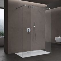 Doporro - Paroi de Douche à L'italienne Transparent 110 cm Pare-douche Verre 10mm Paroi 108x200cm avec 2 Stabilisateurs Rectangulaires Bremen02K