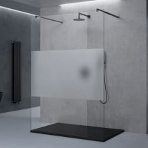 doporro Paroi de Douche à L'italienne Bande Opaque 100 cm Pare-douche Verre 10mm Paroi 98x200cm avec 2 Stabilisateurs Rectangulaires Noir Bremen02MS