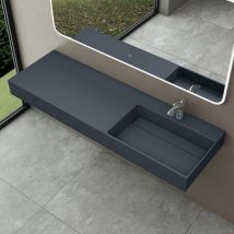 Doporro - Waschbecken Waschtisch 150x48x13 cm mit verstecktem Ablauf in matt Anthrazit aus Mineralguss als Aufsatzwaschbecken und Hängewaschbecken