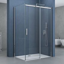 Doporro Eckdusche 90x140x195cm Eck-duschkabine Duschabtrennung Esg-sicherheitsglas Klarglas Schiebetür Inkl. Easy-clean-beschichtung Einstieg Links