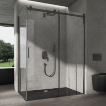 Doporro Duschkabine Mit Schiebetür Eckdusche 75x100x195cm Duschabtrennung Schwarz 8mm Esg-sicherheitsglas Klarglas Mit Schwarzer Duschtasse Inkl.nano-