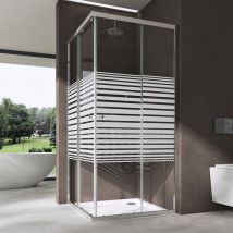 Doporro Duschkabine 100x75cm Eckeinstieg Schiebetür Duschabtrennung Milchglas Streifen Eckdusche esg Glas Höhe 190cm Ravenna16MS plus - Ohne